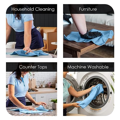 Avalon Towels Microfiber Cleaning Cloths - Pack of 12, 12x12 Inches, Lint-Free & Highly Absorbent
