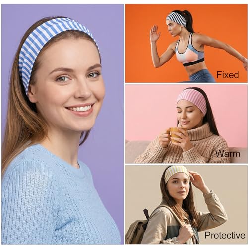 Mabor 4-Pack Striped Workout Headbands for Women Non-Slip Wide Hair Bands