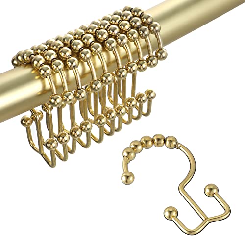 TOPROD Gold Double Shower Curtain Hooks - Rust-Proof Stainless Steel (12 Pack)
