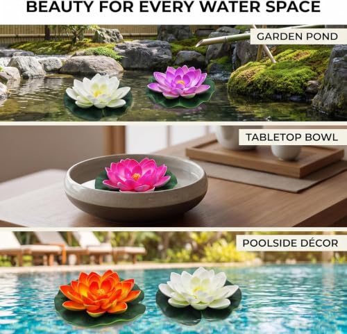 4 Pcs Realistic Foam Water Lily Flowers for Pond & Garden Decor