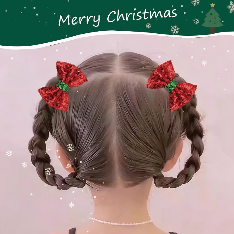Sdopbinbin Red Christmas Sequin Hair Bow Clips for Women & Girls 2Pcs