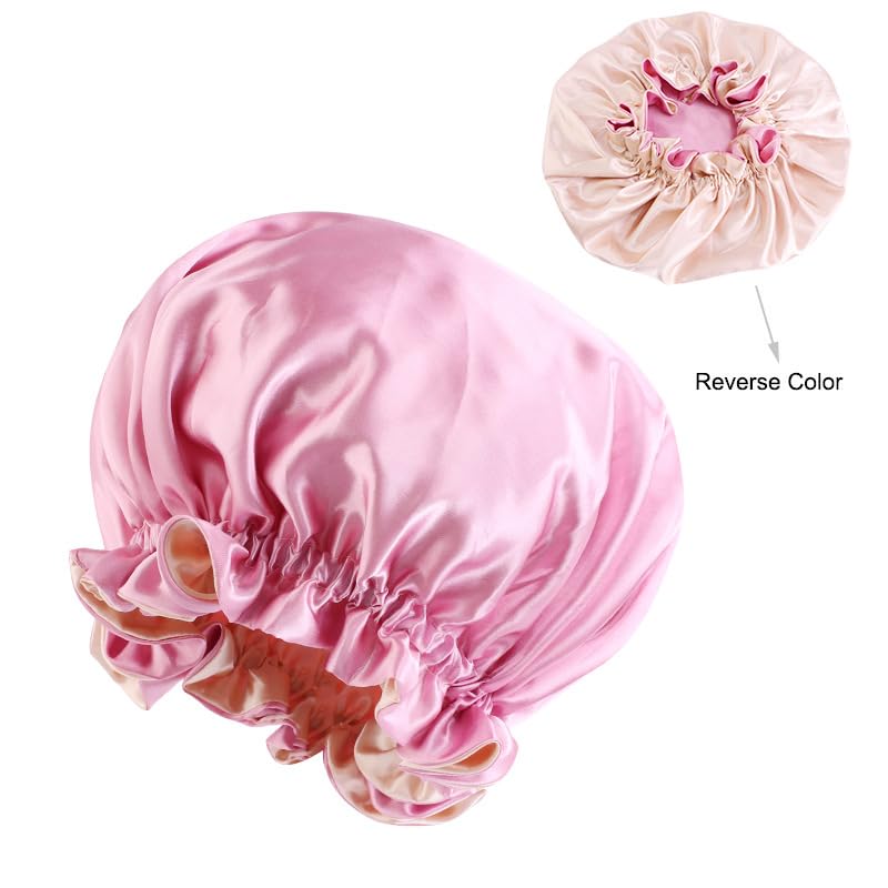 HinyBoeh Double-Layer Reversible Satin Bonnet for Long Curly Hair