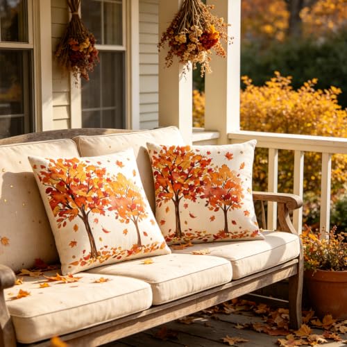 Fall Maple Leaf Throw Pillow Covers 18x18 Inch, Set of 2 Autumn Farmhouse