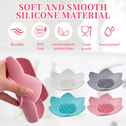 LUSTRIB 4-Piece Lotus Silicone Soap Holder Set - Non-Slip Draining Tray