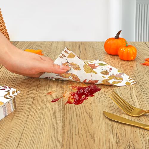 50 Pack Maple Leaf Paper Napkins - 3 Ply Autumn Party Supplies