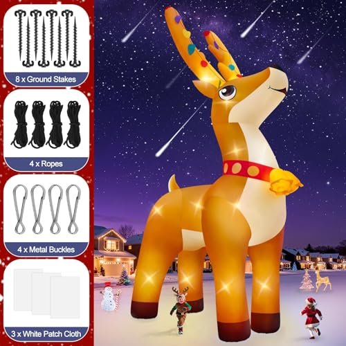 20FT Christmas Inflatable Elk with LED Lights and Bell - Yard Decor, Outdoor Holiday Decoration - Elk Variation
