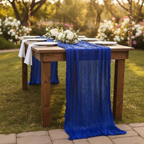 Royal Blue Cheesecloth Table Runner 120 Inch - Boho Wedding Decor, 3 Pack