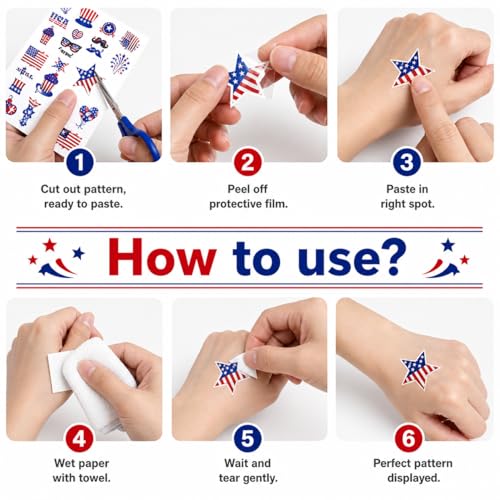 Patriotic Temporary Tattoos for Kids and Adults - 128+ Waterproof USA Designs