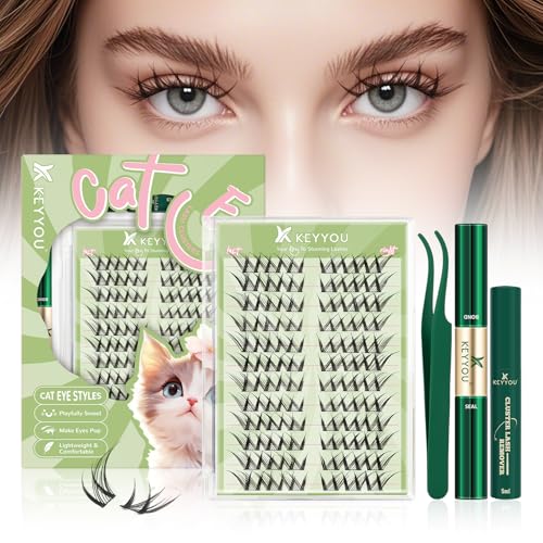 KEYYOU DIY Lash Clusters Kit - Anime Cat Eye Wispy Eyelash Extensions