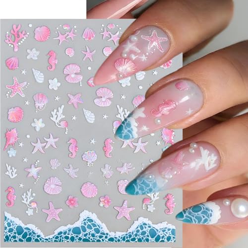 Winthrop 3D Aurora Ocean Nail Stickers - Iridescent Summer Beach Decals