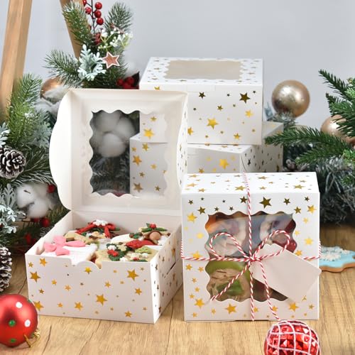 Christmas Cookie Boxes with Window - 36 Pack Stars 6x6x3in Gift Packaging