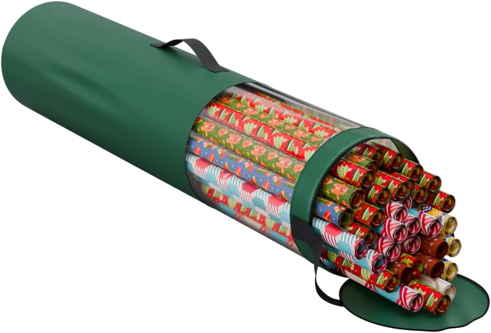 ProPik Gift Wrapping Paper Storage Organizer Bag - Holds 24 Rolls Up to 40 Inches | Heavy-Duty Polyester with Clear PVC and Zippered Top (Green)