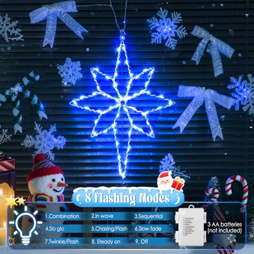 Blue Christmas Window Star Lights with Timer - Bethlehem Silhouette LED Decorations