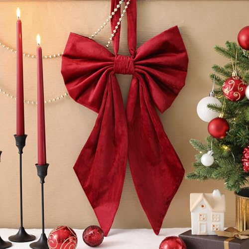 Dark Red Velvet Christmas Bow for Tree Topper 22 Inches - Janinka