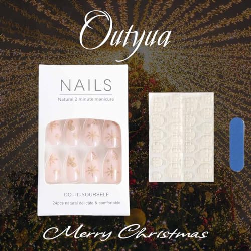 Outyua Christmas Almond Press On Nails Holiday Acrylic False Nails 24Pcs
