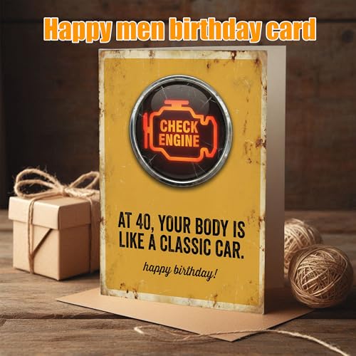 Funny 40th Birthday Card for Him - Check Engine Joke Design