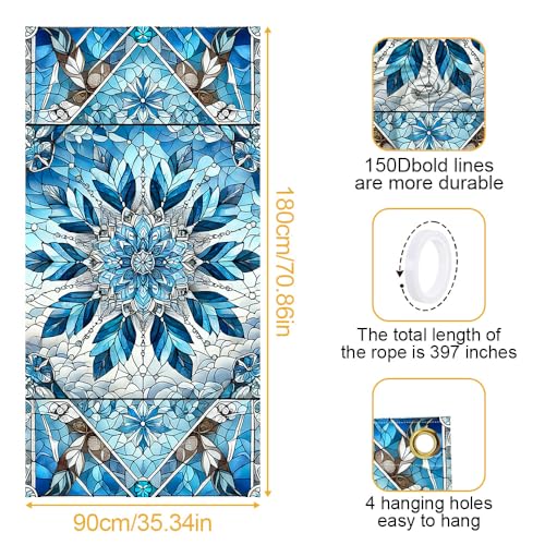 Blue Mandala Stained Glass Door Cover - 35x71in Art