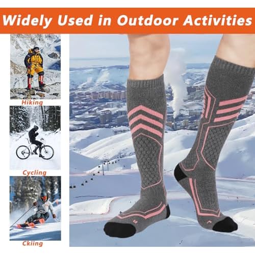 2 Pairs Merino Wool Ski Socks for Men Women, Thick Winter Warm Skiing Socks for Skiing,Hiking,Cysing