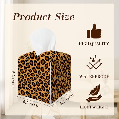 Leopard Print Tissue Box Cover Leather Square Dispenser for Home & Office - LTazhyi