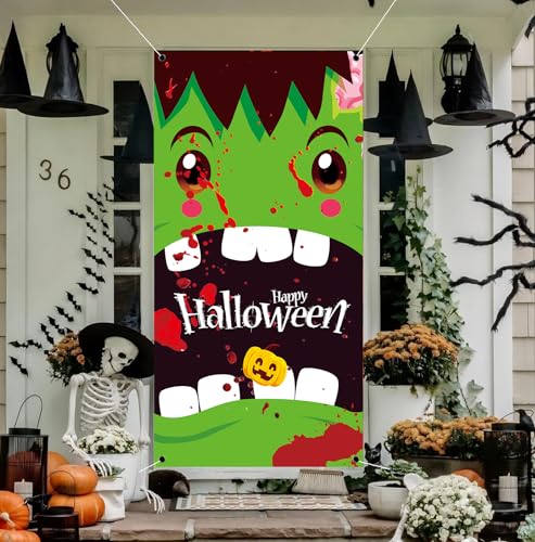 Halloween Door Cover Banner 71x35 Scary Fabric Photo Backdrop