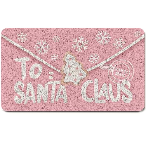 Pink Christmas Doormat - Santa Envelope Welcome Mat, Waterproof Non-Slip Outdoor Door Rug, 17x30 Inches - Pink Envelope-Sq
