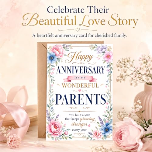 Floral Anniversary Card for Parents from Daughter and Son