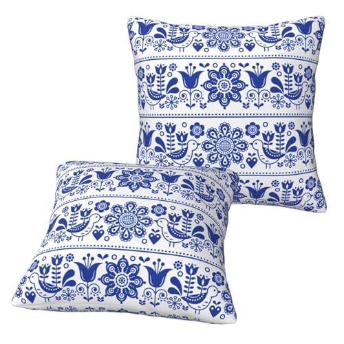 Scandinavian Folk Art Throw Pillow Covers Set of 2 - 18x18"