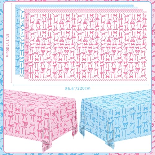 Coquette Party Tablecloths - 4 Pack Bow Design, 51x86 Inch