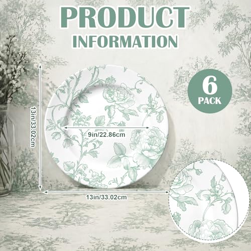6 Pack 13-Inch Christmas Charger Plates Sage Green French Toile Decor
