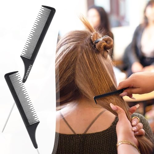 Tenalleys 2-Pack Black Rat Tail Comb with Stainless Steel Pintail