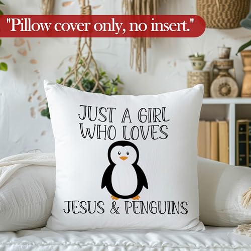 Girls Penguins Christian Throw Pillow Covers 18x18 - Soft Polyester Cushion for Home Decor
