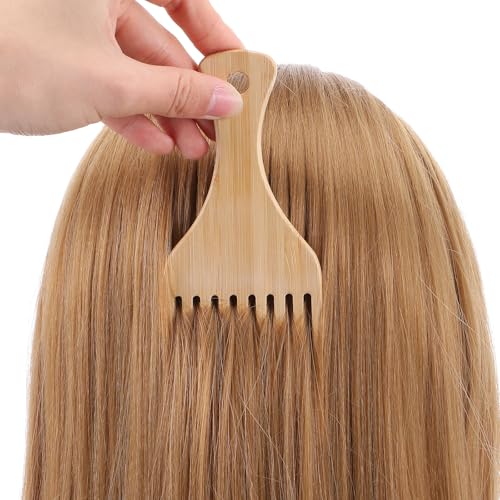 Wanmu 2-Pack Wooden Afro Hair Pick Combs - Anti-Static Bamboo Wide Tooth Styling Tool for Curly Hair & Beards