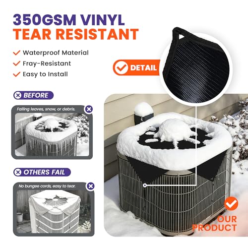 PATIOBREEZE 32x32 Waterproof Outdoor AC Cover with Bungee Cords - Black, 350GSM