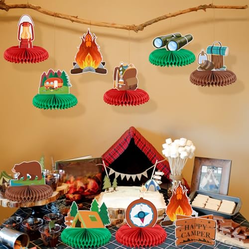 Camping Honeycomb Centerpieces - 12PCS Adventure Party Decorations