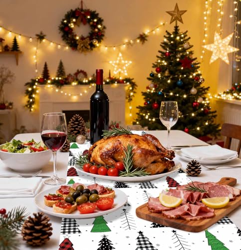 3-Pack Christmas Plastic Table Runners - 14x108 inches, Gingham Design