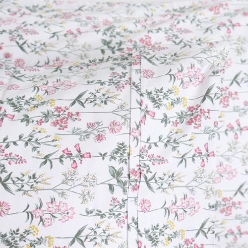 Queen Size Cotton Pillowcases Set of 2 - Botanical Print, Soft & Machine Washable