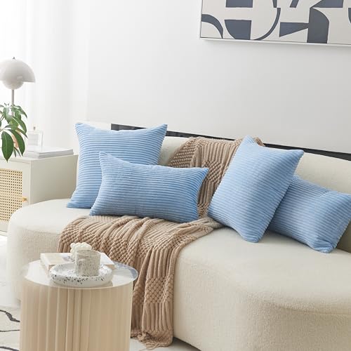 12x20 Baby Boy Blue Striped Corduroy Pillow Cover for Couch