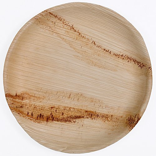 Atmos Green 100 Pack 10 inch Round Disposable Plates 10 inch Round Shallow Party Wedding Dinner Buffet Plate Biodegradable compostable and eco Friendly Palm Leaf Plates