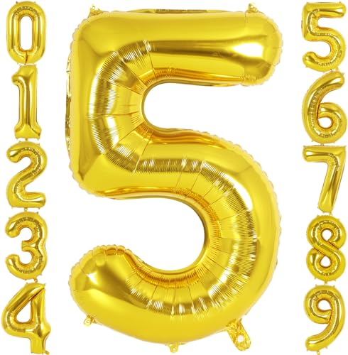 Giant Gold Number 5 Foil Balloon 40 Inch for 5th Birthday Party Decorations
