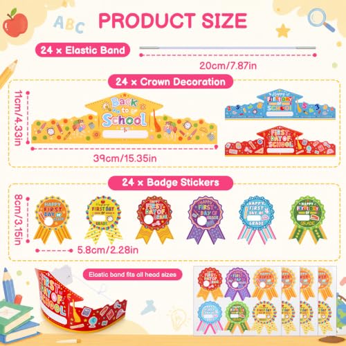 24 Sets First Day of School DIY Paper Crowns with Stickers for Kids