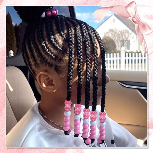 NAISKA 60Pcs Pink and White Hair Beads for Kids Girls Braid Accessories