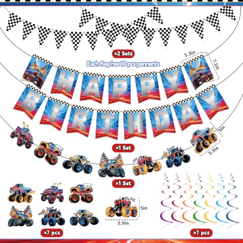 Monster Truck Birthday Decorations Set - 12 Pcs Party Decor