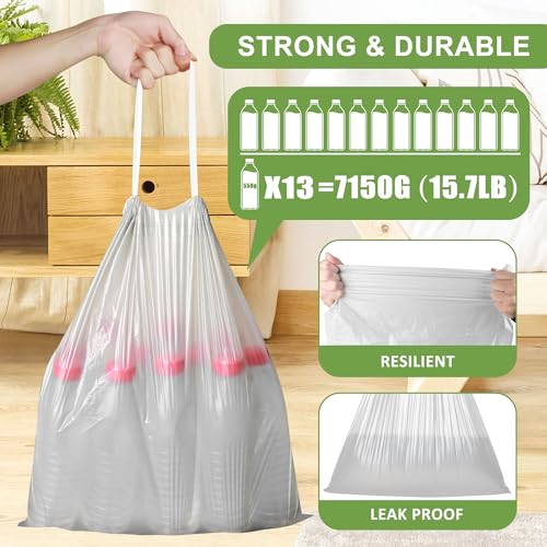 YUFDA 4 Gallon Drawstring Trash Bags - 132 Count, Tear-Free Garbage Bags for Home Office