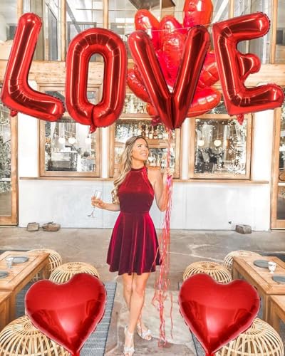 Valentine's Day Love Balloon Set - 6 Pcs Red Heart & Letters