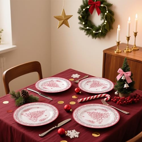 Christmas Paper Plates 25 Pack - 9 Inch Red Sketch Christmas Tree Disposable Dinnerware for Holiday Party