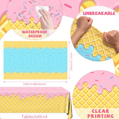 Ice Cream Party Tablecloth Set - 4 Pack for Summer Celebrations