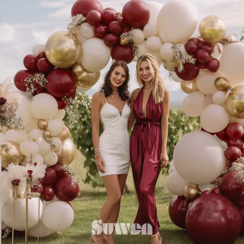 Burgundy Balloon Garland Arch Kit - 153Pcs with Gold Accents