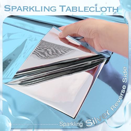 Light Blue Foil Tablecloth 54x72 Inches - Disposable Waterproof Party Cover - Set of 4