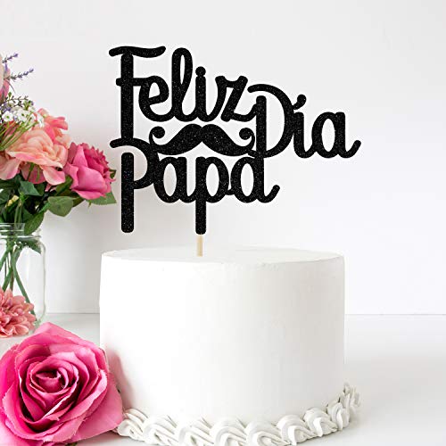 Feliz Dia Papa Cake Topper - Black Glitter Father's Day Decoration