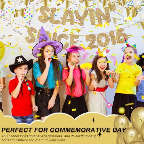 Slayin' Since 2016 Glitter Birthday Banner - Pre Strung 10th Party Decor